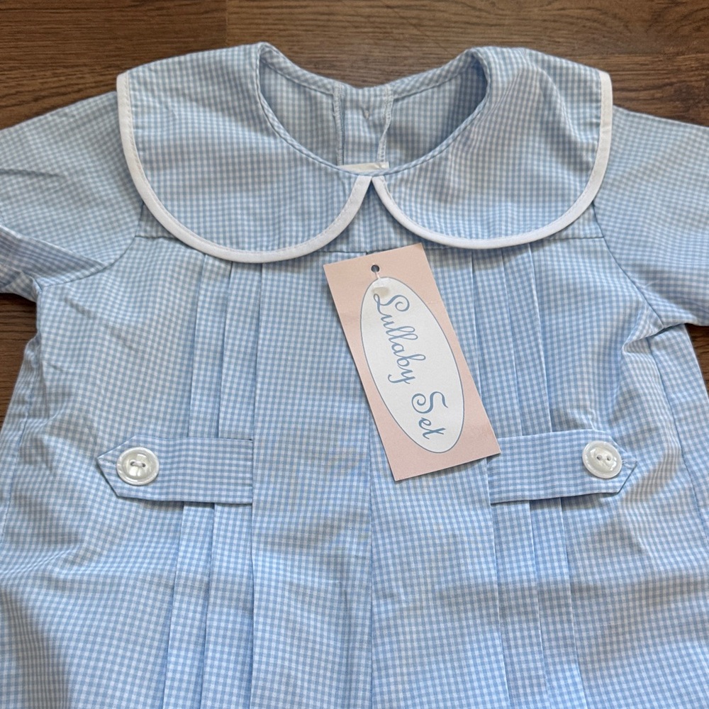 Lullaby Set New With Tags Light Blue Gingham Baby Romper with Peter Pan Collar - Picture 14 of 14